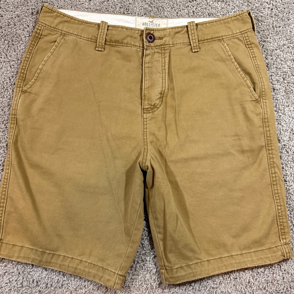 Hollister Chino Shorts Men 33 Tan Good Casual Flat Front Cotton Twill Classic